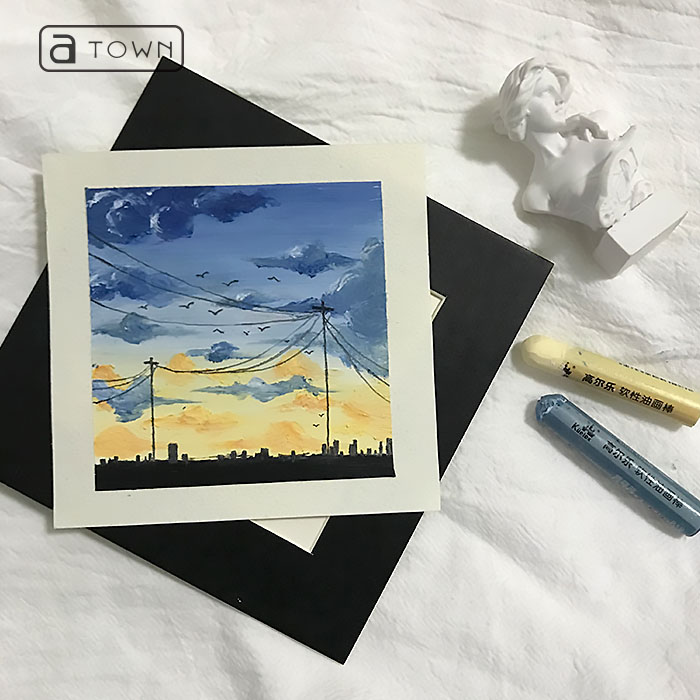 油画棒速写小风景。油画棒风景画画竟然这么好玩想画就画每日一画(图1)